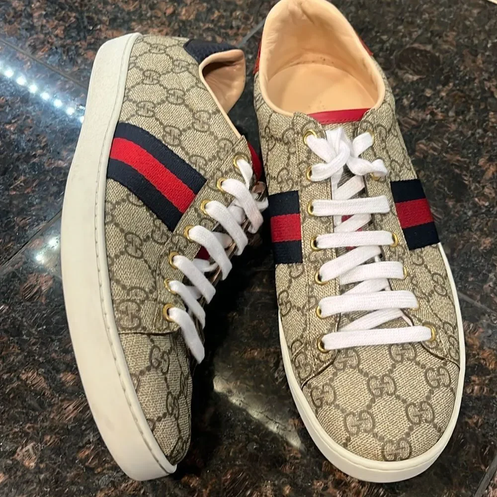 Gucci Men's Monogram Low Top Leather Trim Sneakers size 41.5 Nordstroms